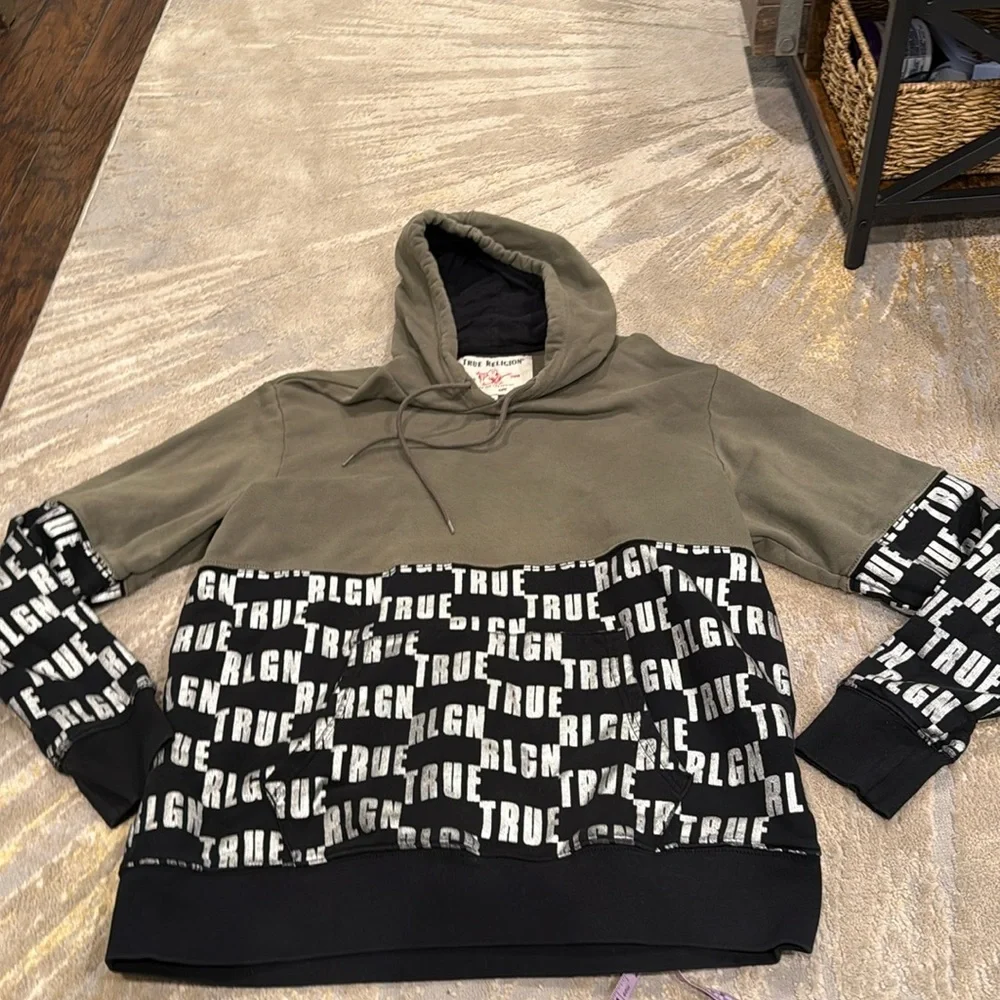 True Religion Men's Monogram Logo Panel Hoodie Sweatshirt size 3XL in GUC. (A)‎